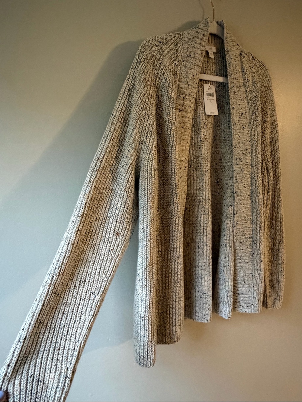 J. Jill Cream Speckle Open-Front Ribbed Cardigan - Picture 3 of 6